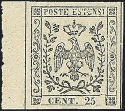 1852 - 25 c. camoscio chiarissimo rosaceo, I tir. (4b) SPL, con b.f. ...