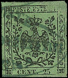 1852 - 25 c. verde, errore di colore (4A) Ben marginato, con annullo ...