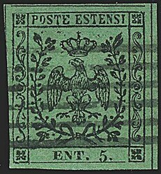 1852 - 5 c. verde, errore ENT (7b) SPL - Cert. E. Diena per esteso + ...