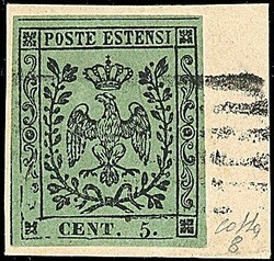 1852 - 5 c. verde oliva (8) SPL su frammento - Sigla Colla (360,00) / ...