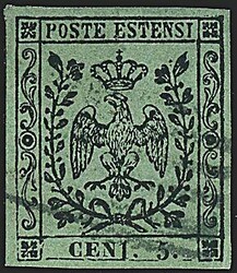 1852 - 5 c. verde oliva, errore CEN1 (8g) SPL - Cert. E. Diena per ...