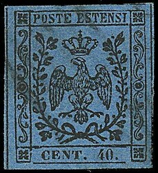 1852 - 40 c. azzurro scuro (10) SPL - Sigla Ray (175,00) / [Usato]