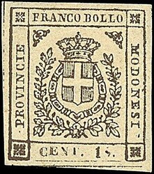 1859 - 15 c. bruno (13) SPL - Cert. Manzoni (4.000,00) / [Nuovo con ...