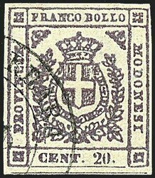 1859 - 20 c. lilla violaceo scuro (16b) SPL e con leggero annullo di ...