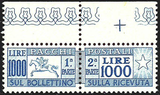 1954 - L. 1.000 oltremare (81) SPL, centratissimo e con b.f. in alto ...