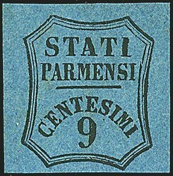 1853 - 9 c. azzurro (2) SPL con gomma originale - Sigla Colla (1.800 ...