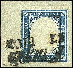 1859 - 20 c. azzurro scuro (15B) BB su frammento annullato EDOLO (p. ...
