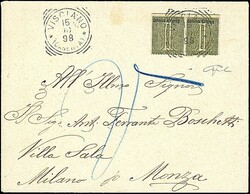 1863 - 1 c. verde oliva, soprastampato COLONIE ERITREA (1) su busta ...