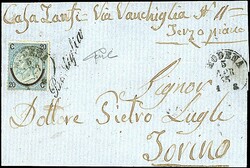 1865 - 20 c. su 15 c. celeste (25) SPL su lettera da BASTIGLIA ...