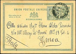 1901 - 1 c. + 1 c. verde da Singapore (25/11/01) a Genova - Rara! / ...