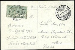 1926 - Brindisi - Atene - Cartolina speciale annullata Brindisi ...