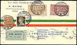 1930 - Volo Brindisi - Mitilene - Aerogramma da Brindisi (3/3/30) a ...