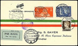 1930 - Volo Rodi - Brindisi - Aerogramma da Rodi (21/3/30) a Brindisi ...