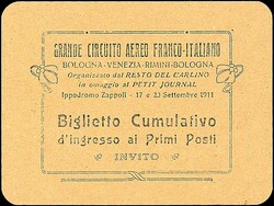 1911 - Circuito aereo di Bologna - Biglietto cumulativo d'ingresso ai ...