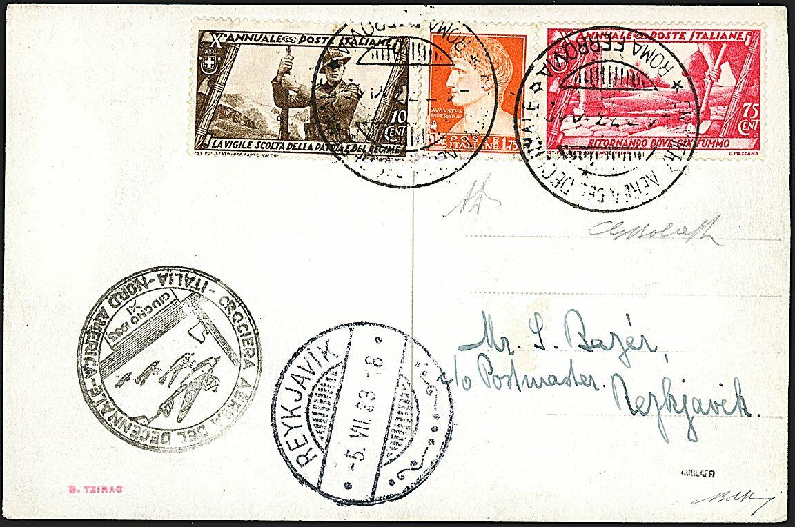 1933 - Balbo - Corriere supplementare - Cartolina spedita da Roma ...