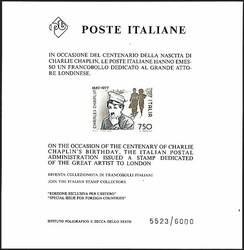1989 - Charlie Chaplin (2) SPL (Unificato 1.350,00) / [Nuovo con ...