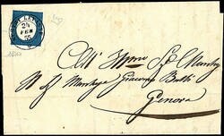 1854 - 20 c. indaco (8c) SPL con a.f. su lettera da Sestri Levante ...