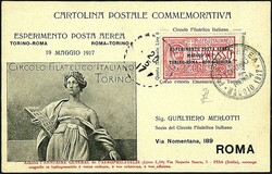 1917 - Volo Torino-Roma - Cartolina verde affrancata con 25 c. rosso ...