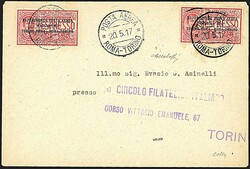 1917 - Volo Roma - Torino - 25 c. rosso (1) due val. SPL su ...