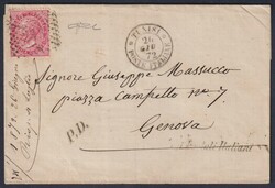 Regno, lettera spedita da Tunisi, 26 Giugno 1872, per Genova, ...