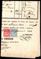 Regno, mandato di pagamento del 26 Gennaio 1864 affrancato con due ...