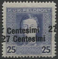 Occupazione Austriaca 1918 27 C. su 25 oltremare, con doppia ...
