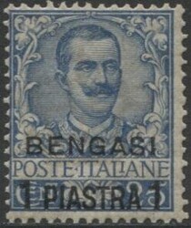 Bengasi 1901 Floreale, francobollo d'Italia soprastampato, 1 Pi su 25 ...