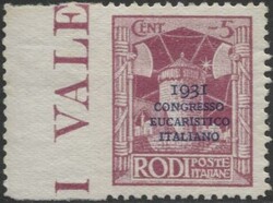Egeo 1931 Congresso Eucaristico, 5 C. lilla rosa, dentellatura ...