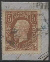 Belgio 1869/78 Effigie di Leopoldo II°, 5 F. bruno rosso (N° 37 - ...