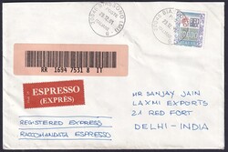 Storia postale, raccomandata espresso per l'India, affrancata con il ...