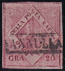 Napoli 1860 falso per posta, 20 Gr carminio violaceo, falso del II° ...