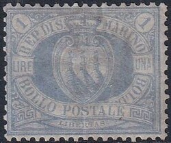 San Marino 1894 Stemma, 1 L. oltremare, molto fresca e ben dentellata ...