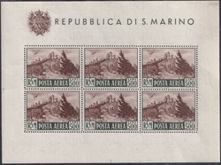 San Marino 1951 foglietto Veduta, 500 L. verde scuro e bruno, ...
