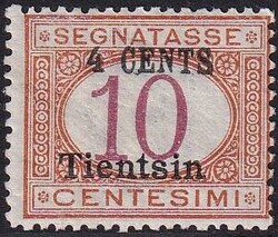 Tientsin 1918 ufficio postale, segnatasse, 4 C. su 10 C. ...