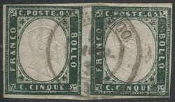 Sardegna 1853 40 C. rosa chiaro, su frammento annullato, certificato ...