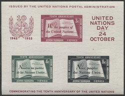ONU 1955 New York, foglietto X° Anniversario delle Nazioni Unite ...