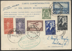 Cartolina commemorativa del 1° Volo del Gruppo Belgio - Congo, 6 ...