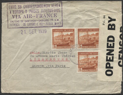 Busta volo dal Chile per Lussemburgo, 21 Settembre 1939, con sigillo ...