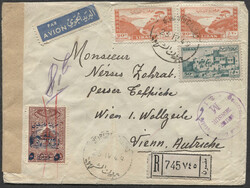 Raccomandata da Beyrouth R. Liban per Vienna, 23 Aprile 1949, timbri ...