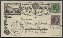 Cartolina volo da Lussemburgo per Roodt, 8 Settembre 1937, con timbri