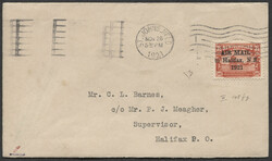 Busta volo da St. Johns NFLD per Halifax N.S. , 26 Novembre1921 "5:30 ...
