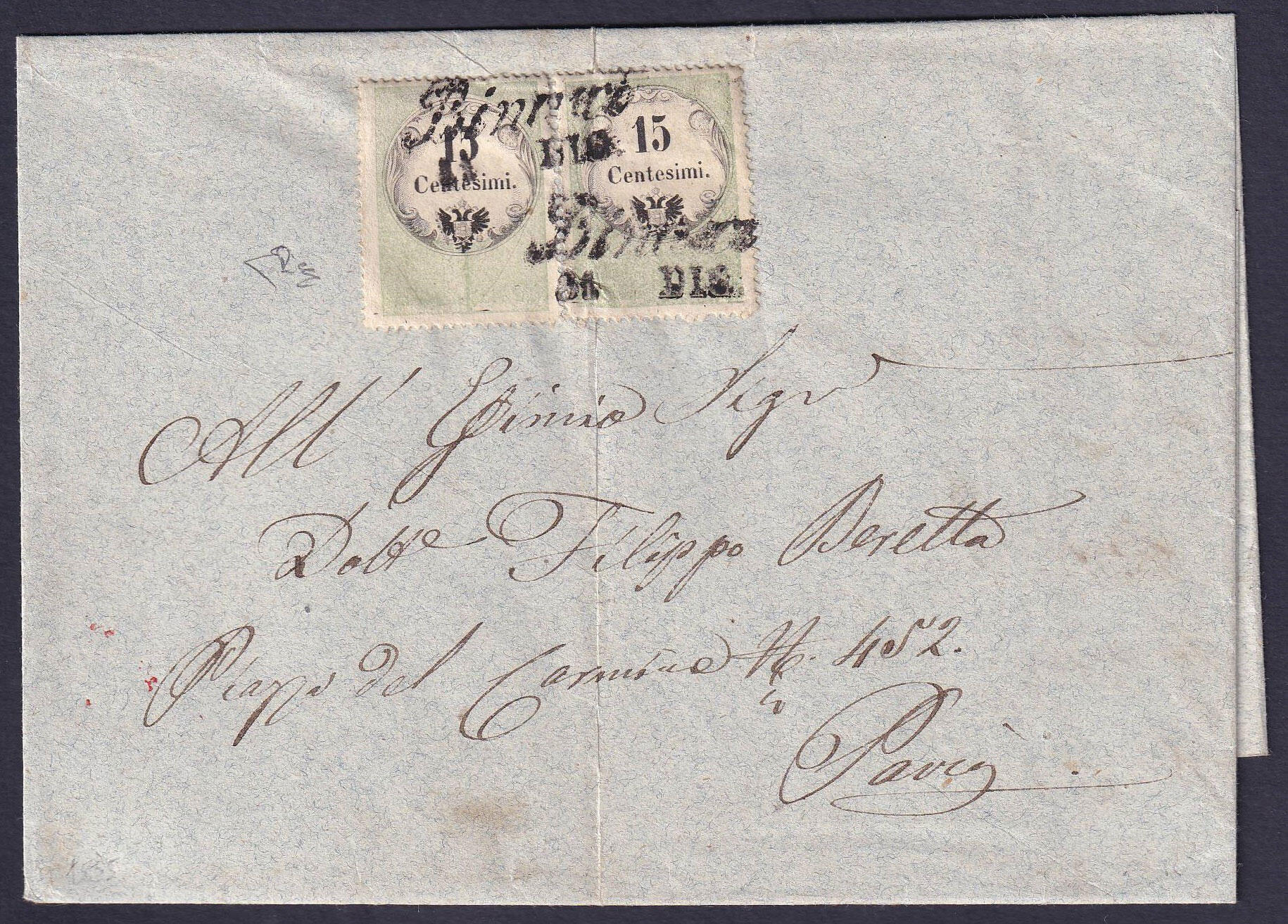 Lombardo Veneto, lettera da Binasco, 31 Dicembre 55, affrancata con ...