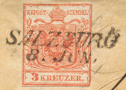 Österreich, 1850, ANK-Nr. 3 H Ia1, 3 Kreuzer, rot, Zwergschnitt, ...