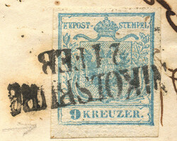 Österreich, 1850, ANK-Nr. 5 H I, 9 Kreuzer, 'blau', Magistirs P 153, ...