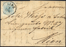 Österreich, 1850, ANK-Nr. 5 H I, 9 Kreuzer, 'blau', Magistirs P 160, ...
