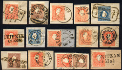 Österreich, 1858/59, Partie Stempel auf der 2. Ausgabe, gesamt 14, ...