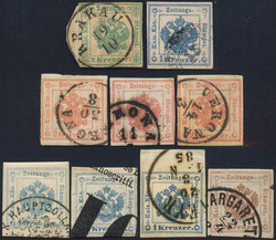 Österreich, Zeitungsstempelmarken, 1853/77, Lot (9 Stück) auf ...