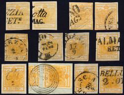 Österreich, LV, 1850, ANK-Nr. 1 H I, Partie Farben (12 Stück), von ...