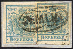 Österreich, 1850, ANK-Nr. 5 H I, 9 Kreuzer, 'blau', Magistirs P ? & ...