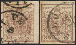 Österreich, LV, 1850, ANK-Nr. 4 M III, 30 Centesimi, 'braun', ...